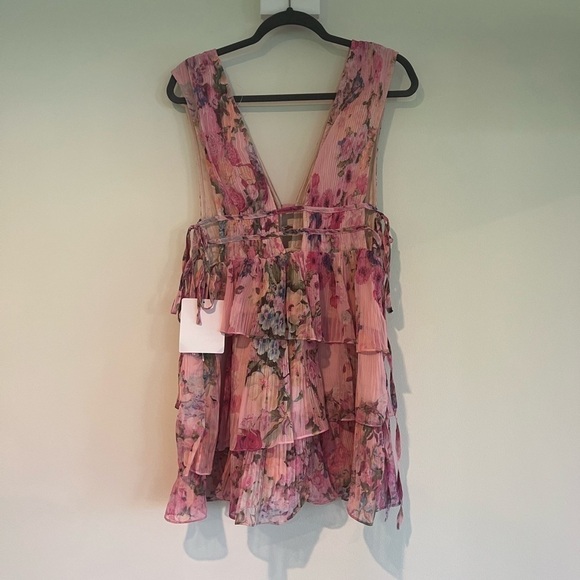 Free People ROCOCO SAND Tie-Side Tiered Floral Mini Dress NWT Medium JB - Picture 6 of 9